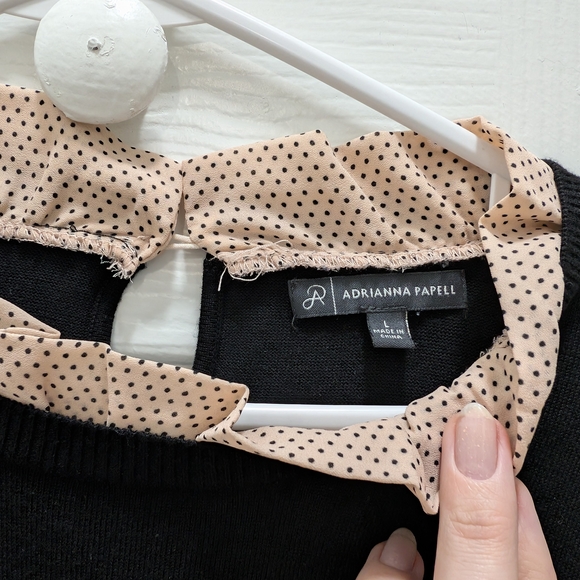 Adrianna Papell Black and Cream Polka Dot Sweater - Picture 3 of 7